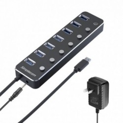 NEW SIMPLECOM CH375PS ALUMINIUM 7 PORT USB 3.0 HUB WITH INDIVIDUAL SWITCHES AND POWER ADAPTER.f.