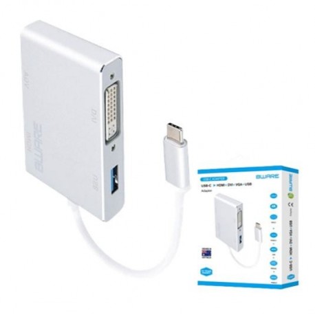NEW 8W-USBCHDVU 8WARE 4-IN-1 HUB 4K USB C TO HDMI DVI VGA ADAPTER WITH USB 3.1 GEN 1 PORT FOR MAC BOOK PRO 2018 CHROMEBOOK PIX