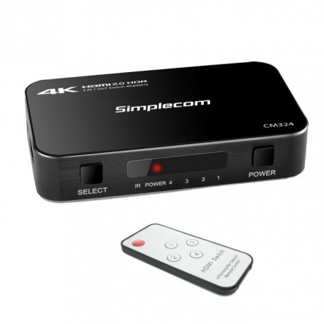NEW SIMPLECOM CM324 4 WAY HDMI 2.0 SWITCH 4 IN 1 OUT ULTRA HD 4K 60HZ HDR HDCP 2.2.e