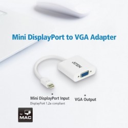 NEW VC920-AT ATEN MINI DISPLAYPORT TO VGA ADAPTER  SUPPORTS VGA SVGA XGA SXGA UXGA AND RESOLUTIONS UP TO 1920X1200(PC) / 1080P