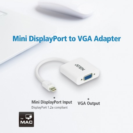 NEW VC920-AT ATEN MINI DISPLAYPORT TO VGA ADAPTER  SUPPORTS VGA SVGA XGA SXGA UXGA AND RESOLUTIONS UP TO 1920X1200(PC) / 1080P