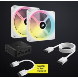 NEW CO-9051008-WW CORSAIR QX RGB SERIES ICUE LINK QX140 RGB WHITE 140MM MAGNETIC DOME BEARING. PWM RGB DUAL FAN STARTER KIT.e