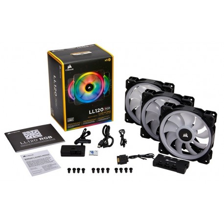 NEW CO-9050072-WW CORSAIR LIGHT LOOP SERIES LL120 RGB 120MM DUAL LIGHT LOOP RGB LED PWM FAN 3 FAN PACK WITH LIGHTING NODE PRO.