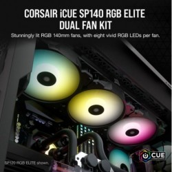 NEW CO-9050111-WW CORSAIR SP140 RGB ELITE 140MM RGB LED FAN WITH AIRGUIDE DUAL PACK WITH LIGHTING NODE CORE.e