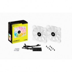 NEW CO-9050139-WW CORSAIR WHITE SP140 RGB ELITE 140MM RGB LED FAN WITH AIRGUIDE 68 CFM DUAL PACK WITH LIGHTING NODE CORE.e