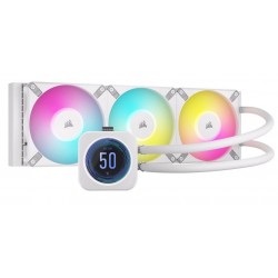 NEW CW-9060077-WW CORSAIR H150I ELITE LCD XT WHITE 360MM IPS LCD HIGH PERFORMANCE PUMP AND RGB LED. ZERO RPM COMMANDER CORE 17