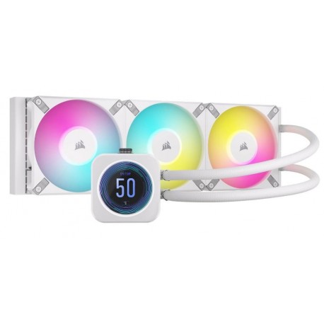 NEW CW-9060077-WW CORSAIR H150I ELITE LCD XT WHITE 360MM IPS LCD HIGH PERFORMANCE PUMP AND RGB LED. ZERO RPM COMMANDER CORE 17