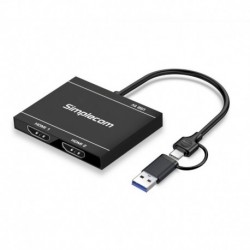 NEW SIMPLECOM DA327 USB 3.0 OR USB-C TO DUAL HDMI DISPLAY ADAPTER FOR 2X 1080P EXTENDED SCREENS.e