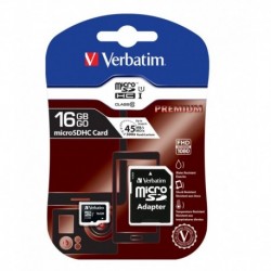 NEW 44082 VERBATIM MICRO SDHC 16GB (CLASS 10) WITH ADAPTOR UP TO 45MB/SEC 300X READ SPEED.e