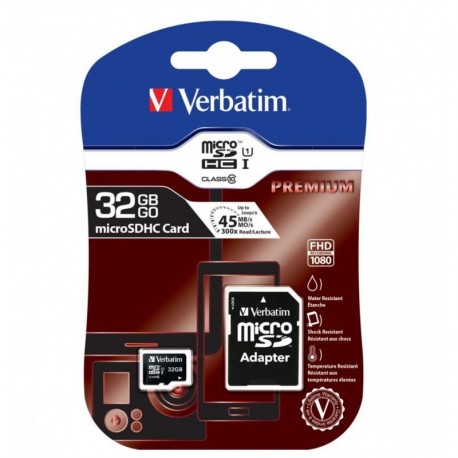 NEW 44083 VERBATIM 32GB MICROSD SDHC SDXC CLASS10 UHS-I MEMORY CARD 45MB/S READ 10MB/S WRITE 300X READ SPEED WITH STANDARD SD