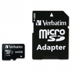 NEW 44084 VERBATIM 64GB MICRO SDXC CARD CLASS 10 UHS-I WITH ADAPTOR UP TO 45MB/SEC 300X READ SPEED.e