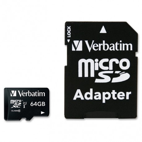 NEW 44084 VERBATIM 64GB MICRO SDXC CARD CLASS 10 UHS-I WITH ADAPTOR UP TO 45MB/SEC 300X READ SPEED.e
