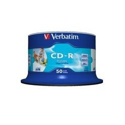 NEW 41908 VERBATIM CD-R 700MB 50PK WHITE INKJET 52X.e