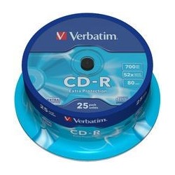 NEW 43432 VERBATIM CD-R 700MB 25PK SPINDLE 52X.e