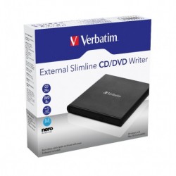 NEW 98938 VERBATIM EXTERNAL SLIMLINE MOBILE CD/DVD WRITER USB 2.0 BLACK.e