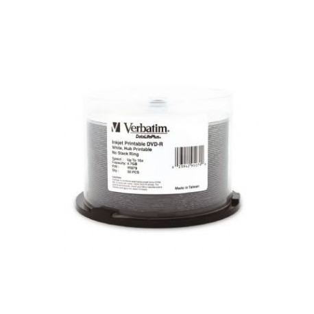 NEW 95079 VERBATIM DVD-R 4.7GB 50PK WHITE WIDE INKJET 16X.e