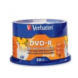 NEW 95137 VERBATIM DVD-R 4.7GB 50PK WHITE INKJET 16X.e